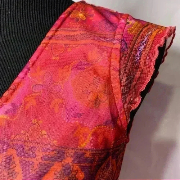 Vintage Y2K floral mesh mini dress cap sleeve pink orange 2000s - Picture 4 of 6